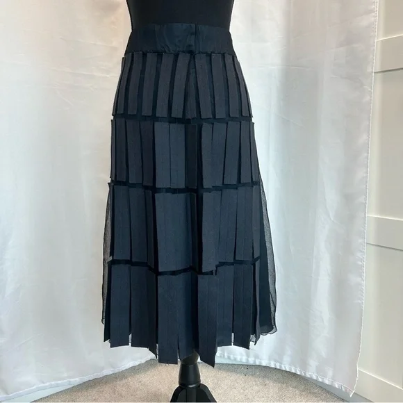 Akris navy blue Mesh-Patchwork Wrap midi Skirt Sz 8